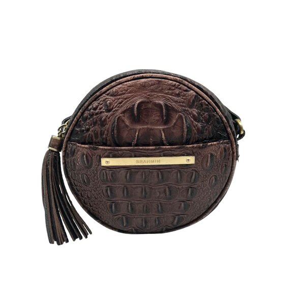 Brahmin Brown Croc Embossed Round Belle Melbourne Crossbody